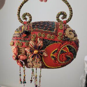 Vintage Mary Frances Ladybug Swirl Beaded Hard Side Purse